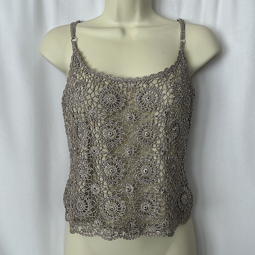 Carmen Marc Valvo Gorgeous Gold Floral Crochet Two Shirt Set **Sz Petite M**🌺🌺 - Picture 4 of 8